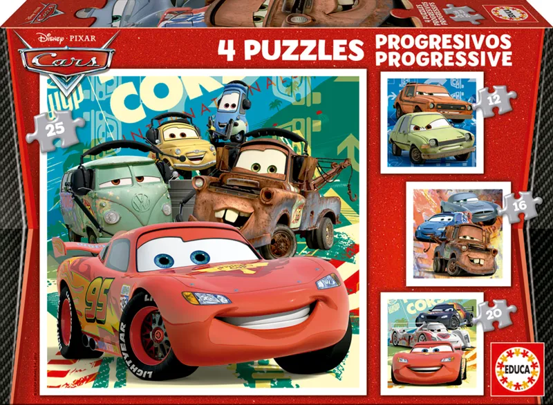 4 Progressive Jigsaw Puzzles - 12 to 25 Pieces - Disney Cars 2