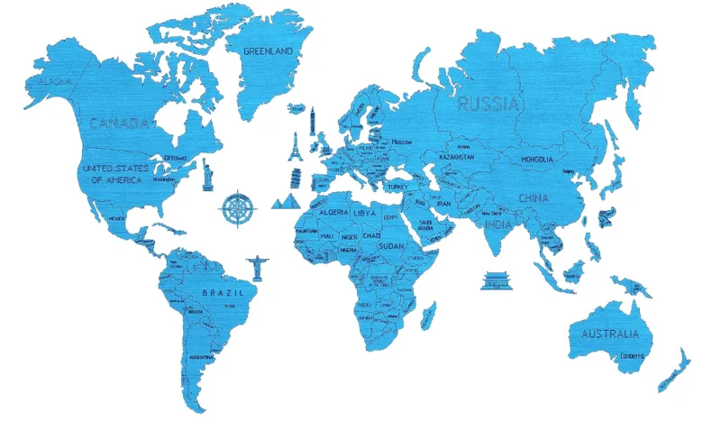 Wooden Puzzle - World Map XXL (Cyan)