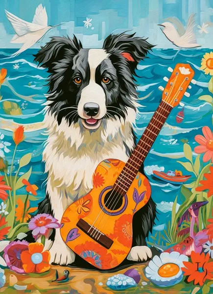 Collie, Guitar and the Sea