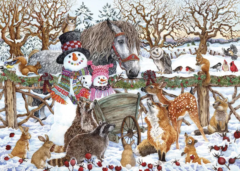 Two Snowmen Winter Scene