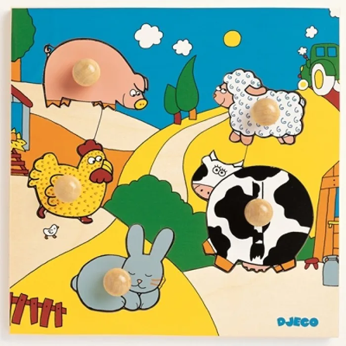 Peg Puzzle - 5 Pieces - Wooden - Colorfoul Farm