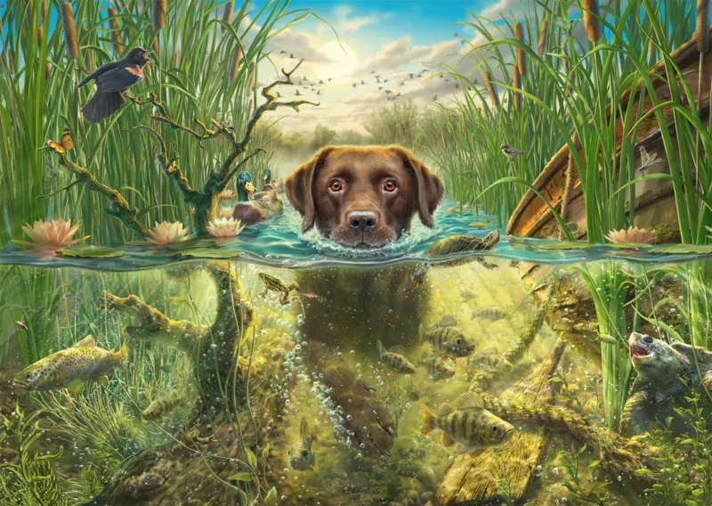 Dog Love - Brown Labrador in Cool Water