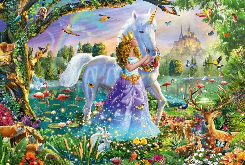 Princess with Unicorn and Castle