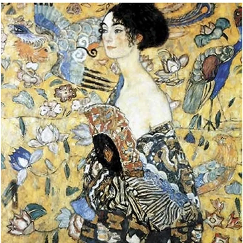 Handgeschnittenes Holzpuzzle - Gustav Klimt: Dame Mit Fächer