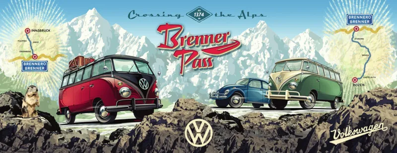 With the VW Bulli over the Brenner
