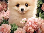 Pomeranian Puppy in Roses