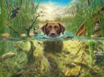 Dog Love - Brown Labrador in Cool Water