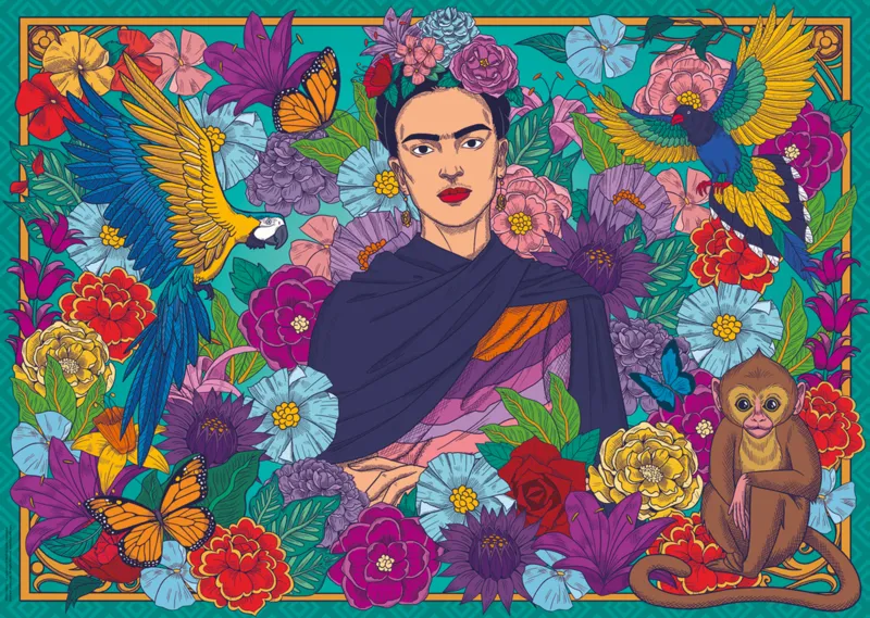 Frida Kahlo's Paradise: Parrot, Monkey and Blooms