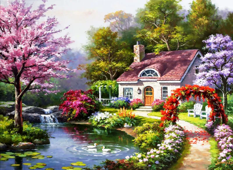 Spring Cottage In Full Bloom - Perre / Anatolian - 1500 pieces
