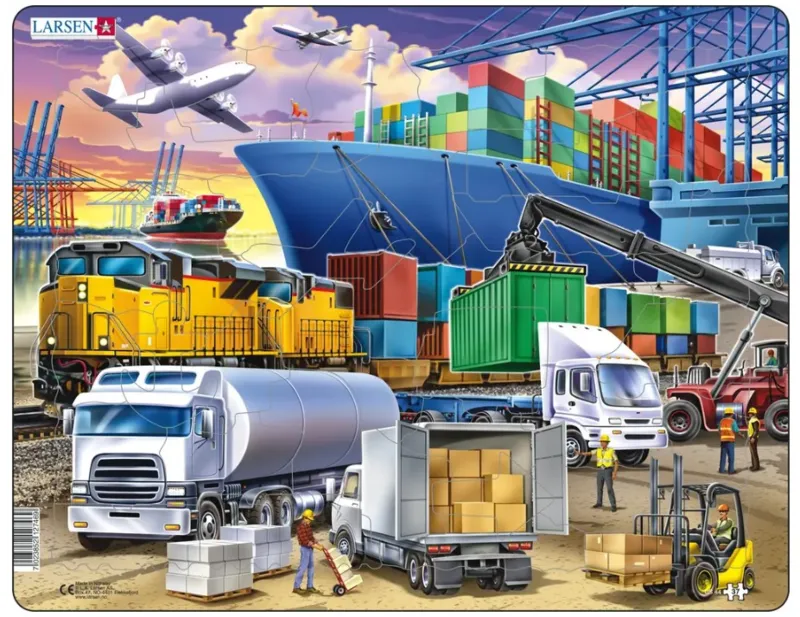 Puzzle Frame Puzzle - Busy Cargo Hub With Ships, Trucks, Trains and ...