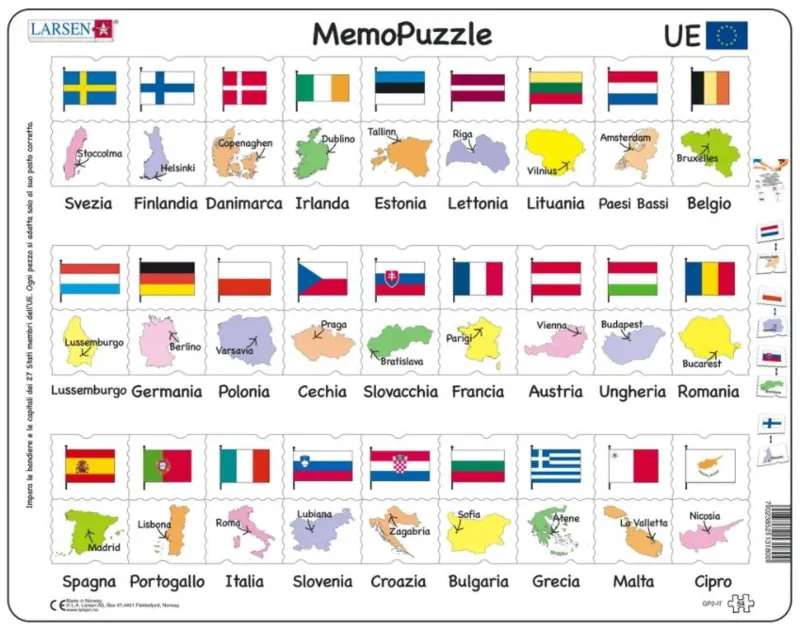 Frame Puzzle - MemoPuzzle - Names, Flags and Capitals of 27 EU Member States (Italian)