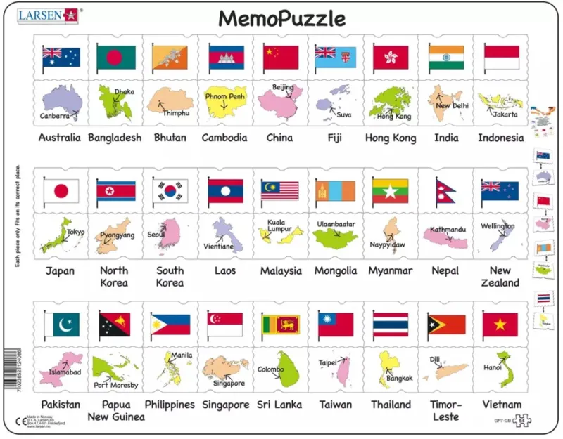 Frame Puzzle - The Flags and Capitals of 27 Countries in Asia and the Pacific