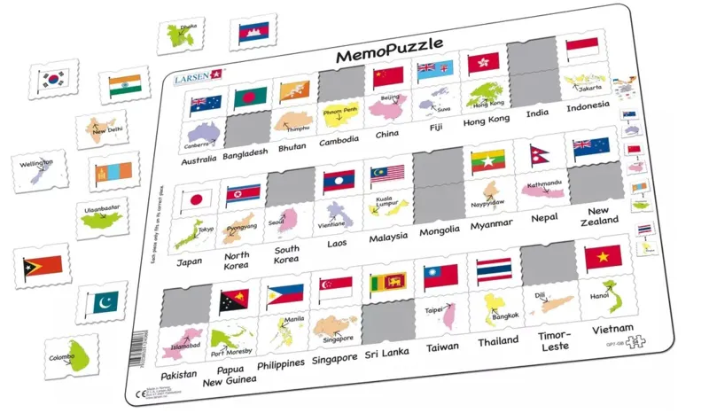 Frame Puzzle - The Flags and Capitals of 27 Countries in Asia and the Pacific