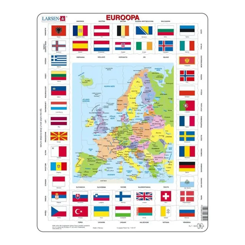 Frame Jigsaw Puzzle - Map and Flags of Europe (Estonian)