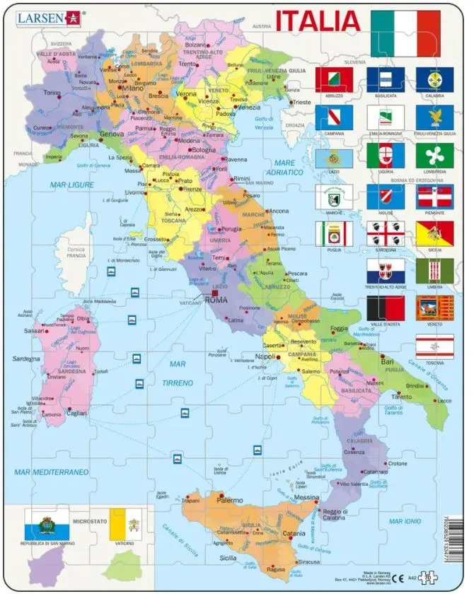 Frame Puzzle - Political Map of Italy (Italian)