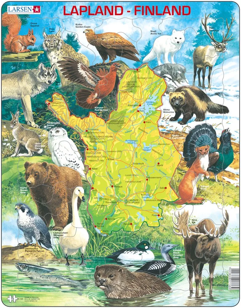 Frame Puzzle - Physical Map of Lappland - Larsen - 75 pieces | j…