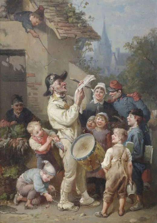 François-Louis Lanfant de Metz: Ein Ausrufer wird von Kindern geneckt, 1892