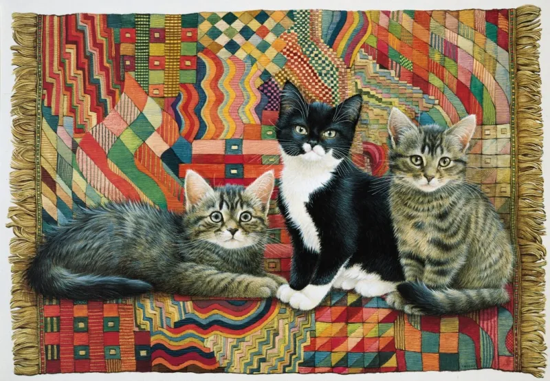 Christie, Posky and Zelly on a Deco rug