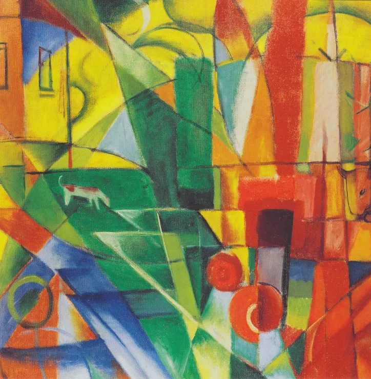 Franz Marc - Landscape with House, Dog and Cattle, 1914