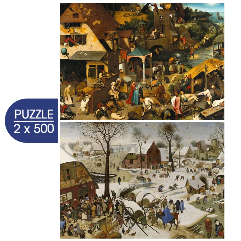 2 Puzzles - The Art of Pieter Brueghel: Flemish Proverbs - The Enumeration of Bethlehem