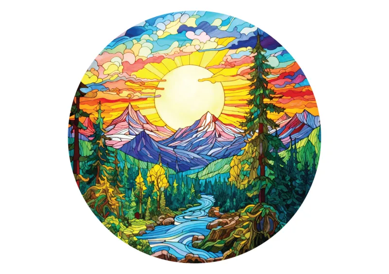 Round Puzzle - Stained-Glass Alps