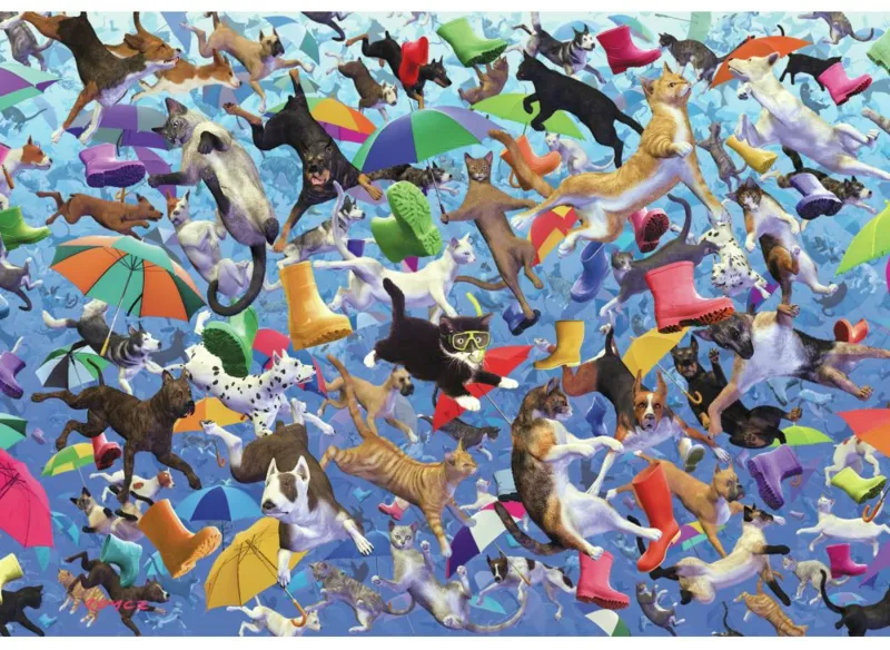 Wooden Jigsaw Puzzle - Royce B McClure : Raining Cats and Dogs