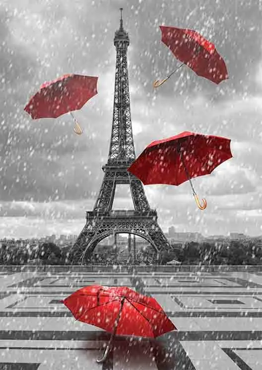Eiffel Tower with Flying Umbrellas