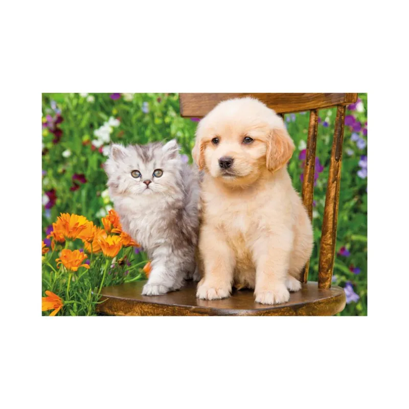 2 Puzzles - Dog and Cat in the Garden