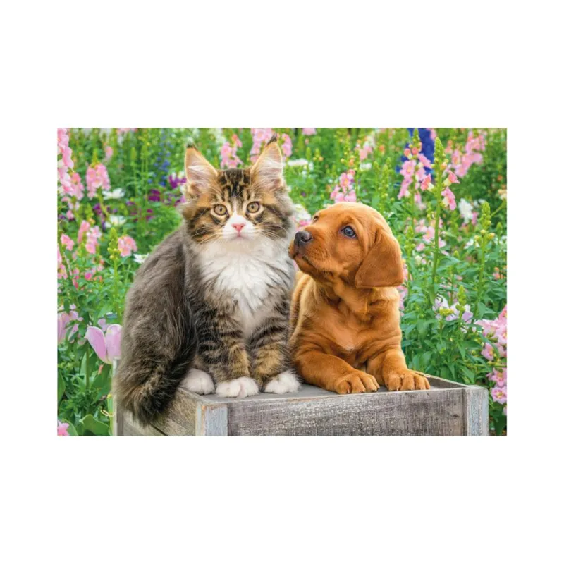 2 Puzzles - Dog and Cat in the Garden