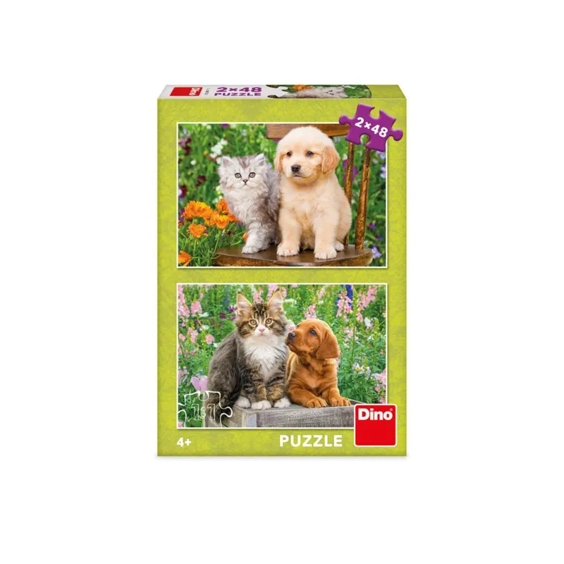 2 Puzzles - Dog and Cat in the Garden