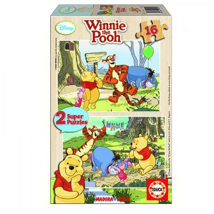 Jigsaw Puzzles - 16 pieces each - 2 in 1 - Wooden - Winnie the Pooh : In the Garden