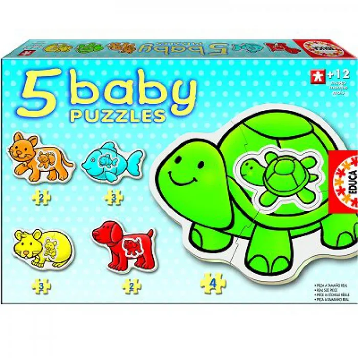 Jigsaw Puzzles - 2 to 4 Pieces - 5 Baby Puzzles - Domestic Animals