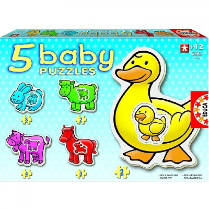 Jigsaw Puzzles - 2 to 4 Pieces - 5 Baby Puzzles - Farm Animals