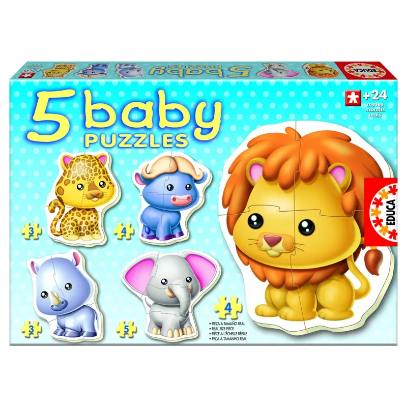 Jigsaw Puzzles - 3 to 5 Pieces - 5 Baby Puzzles - Wild Animals