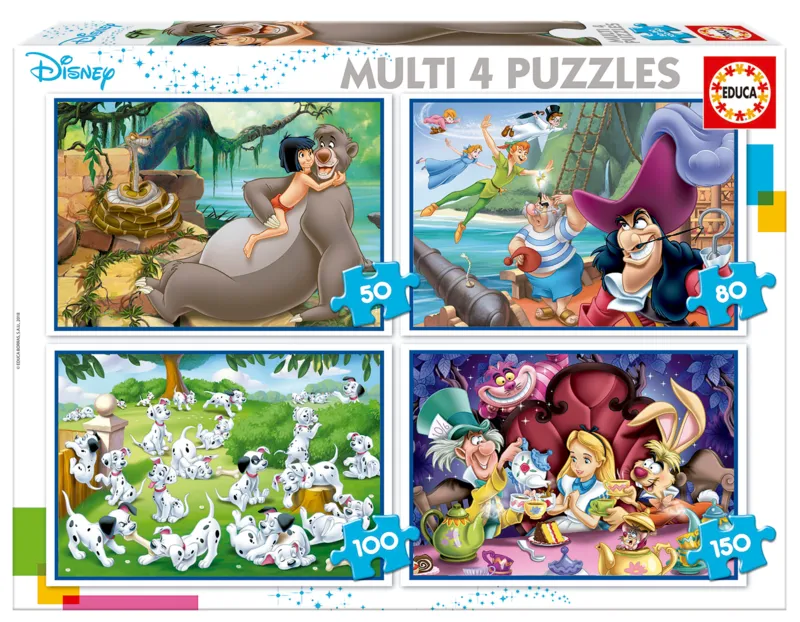 4 Puzzles - Clásicos Disney (Aladdin. Jungle Book. Alicia. Peter Pan)