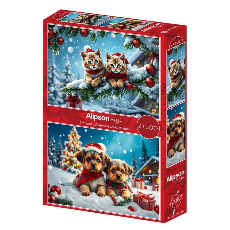2 Puzzles - Christmas Kittens and Puppies