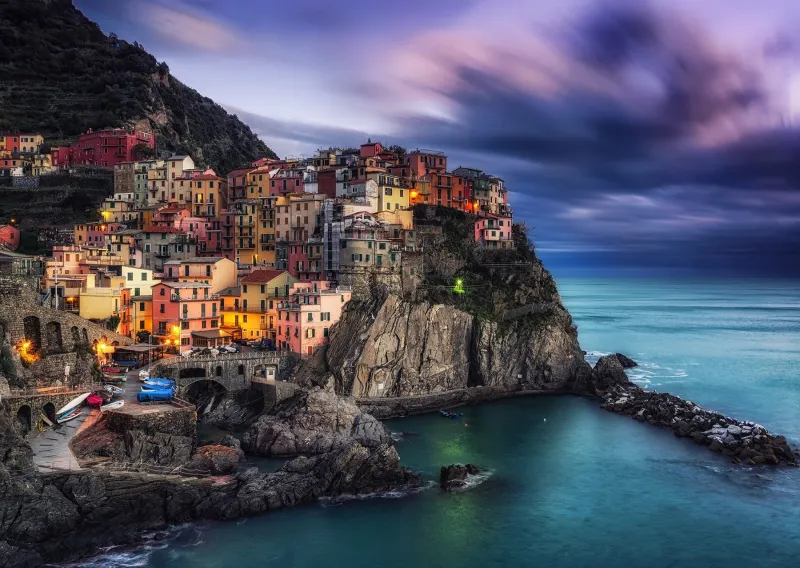 Manarola at Dusk, Cinque Terre, Italy