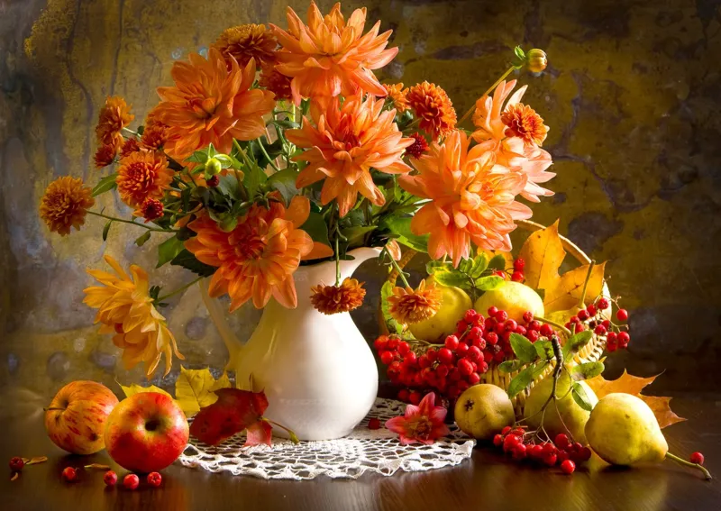 Still Life with Orange Dahlias