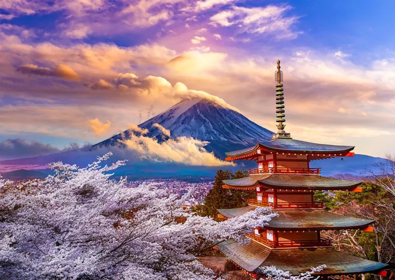 1000 Piece Jigsaw Puzzle For Adults - Mount Fuji Cherry Blossoms In Japan, Premium Recycled Material, Includes Poster - View #8