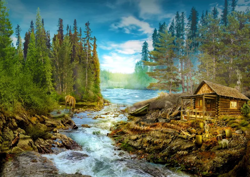 A Log Cabin by the Rapids