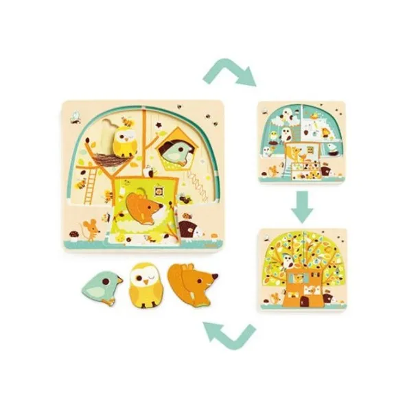 Peg Puzzle - Wooden - 3 in 1 - Tree House