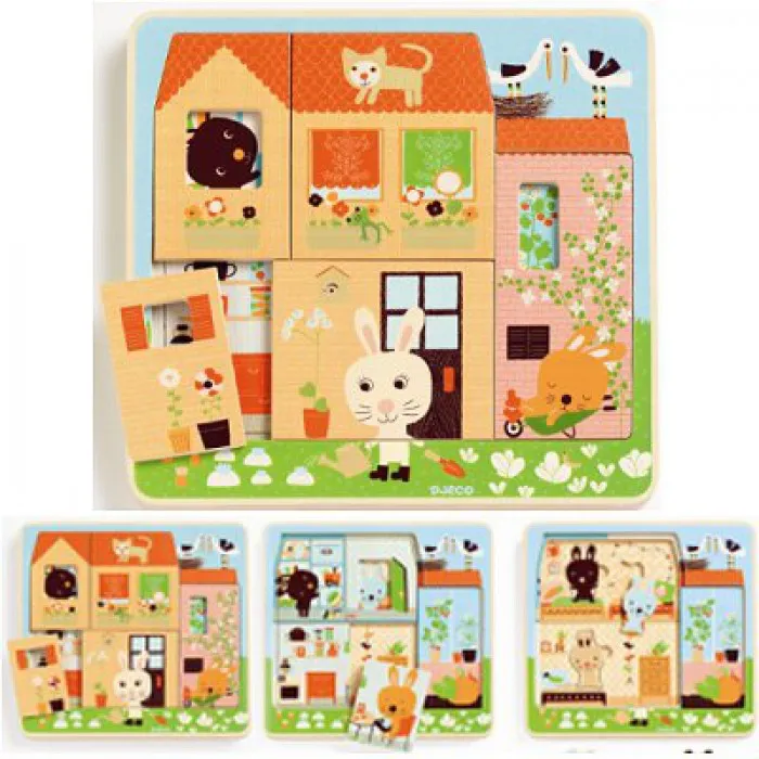 Peg Puzzle - Wooden - 3 in 1 - Rabbit Cottage