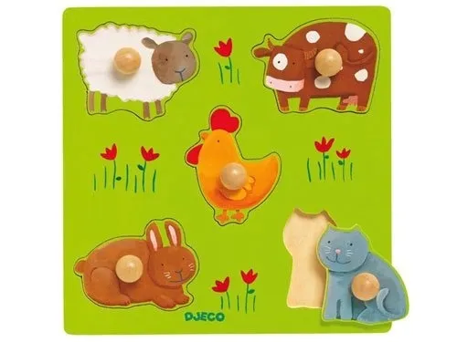 Peg Puzzle - 5 Pieces - Wooden - The Farm
