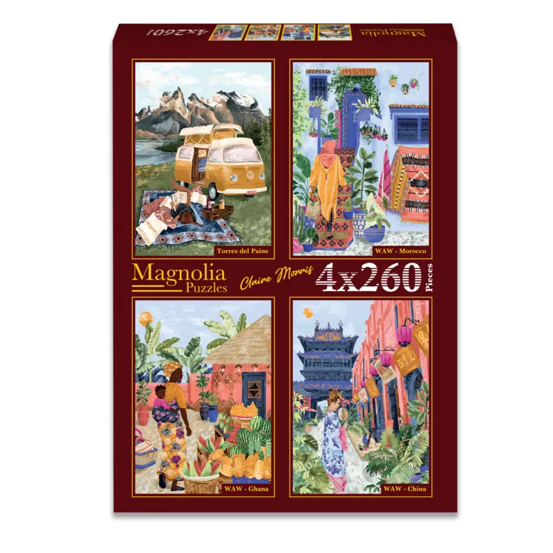 4 Puzzles - Claire Morris - Torres del Paine - Morroco - Ghana - China