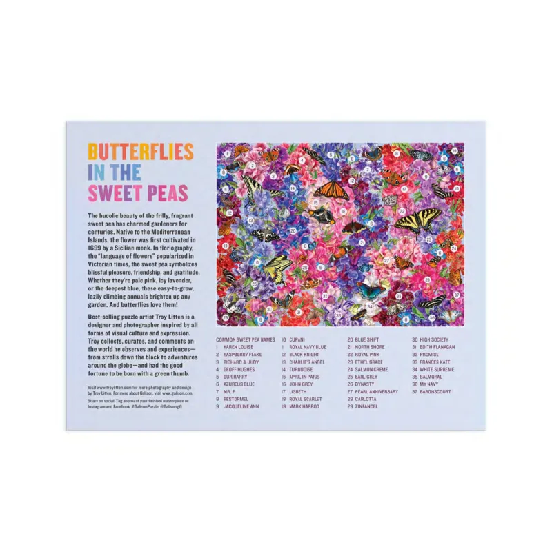 Butterflies In the Sweet Peas 1000 Piece Puzzle - Troy Litten
