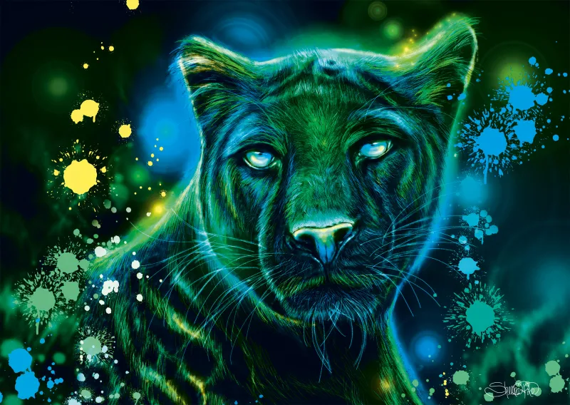 Neon Blue Green Panther