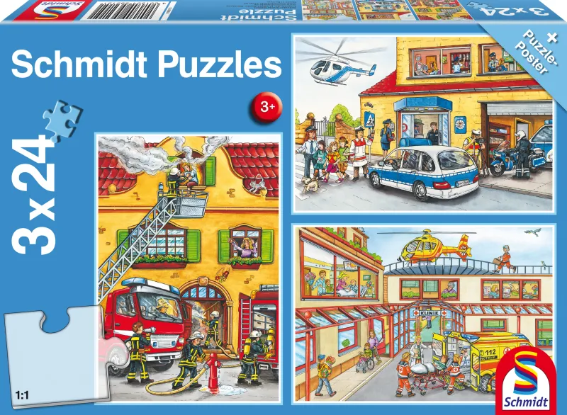 3 Jigsaw Puzzles - Fire Brigade and Police
