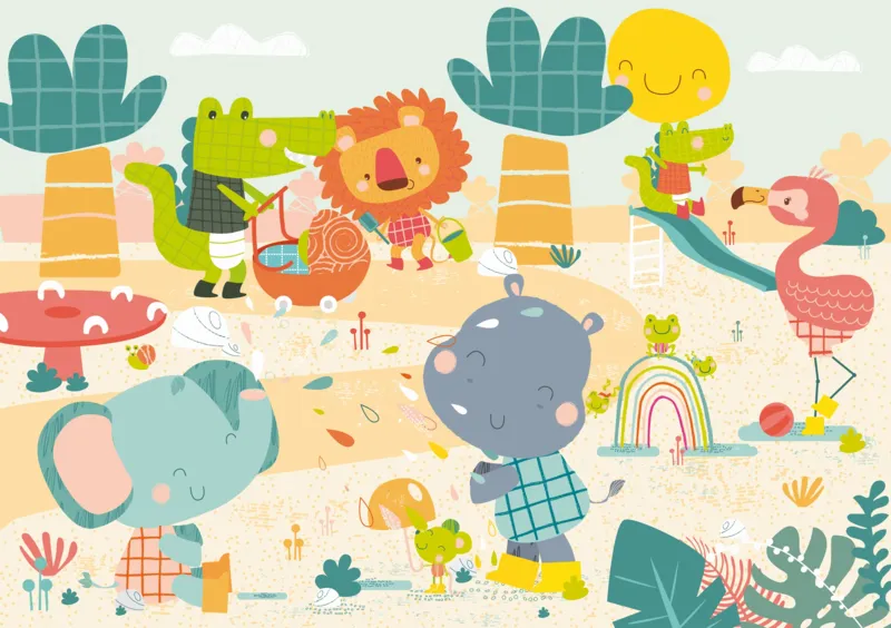 Handgeschnittenes Holzpuzzle - Die Savanne Amüsiert Sich