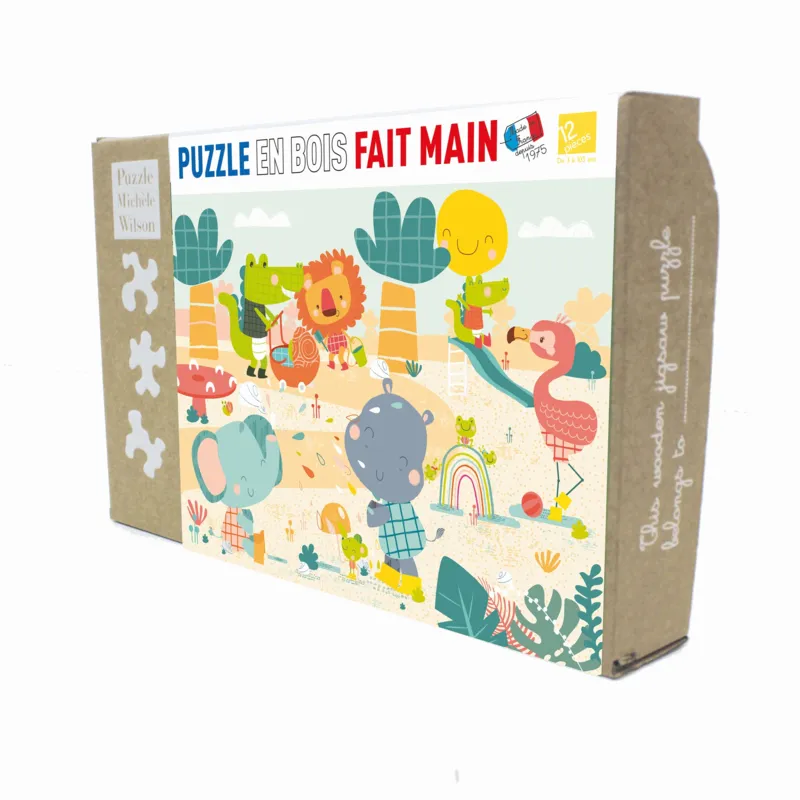 Handgeschnittenes Holzpuzzle - Die Savanne Amüsiert Sich