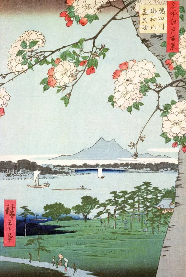 Handgeschnittenes Holzpuzzle - Hiroshige: Blühender Apfelbaum
